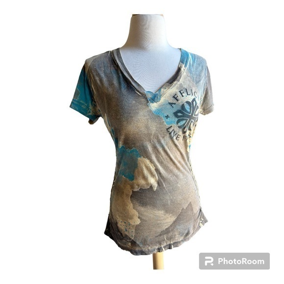 Affliction Tops - Affliction live fast watercolor series wing back short sleeve shirt top XL
